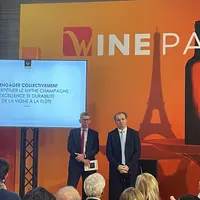 David Chatillon et Maxime Toubart lors de la conférence de presse du Comité Champagne à Wine Paris.