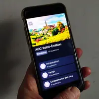 Main tenant un smartphone ouvert sur l'appli Winology