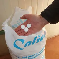 Il suffit de 100 à 200 g de sel injecté par mètre cube d'eau traitée pour fabriquer l'acide hypochloreux par électrochloration. © P. Le Douarin