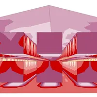 Visualisation en 3 D de l’intensité de l’éclairage d’ambiance d’un bâtiment avec volière sur deux étages note : Non compris l’éclairage à l’intérieur
