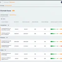 Simulation du résultat d’une analyse du coût d’une grande fosse de stockage de lisier (le point rouge correspond au positionnement de l’élevage sur le