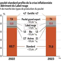 Graphique : Le poulet standard profite de la crise inflationniste au détriment du Label rouge - Part de marché des types de production du poulet