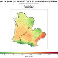 110 jours de risque sévère par an d'ici 2070-2099 dans le sud-ouest.