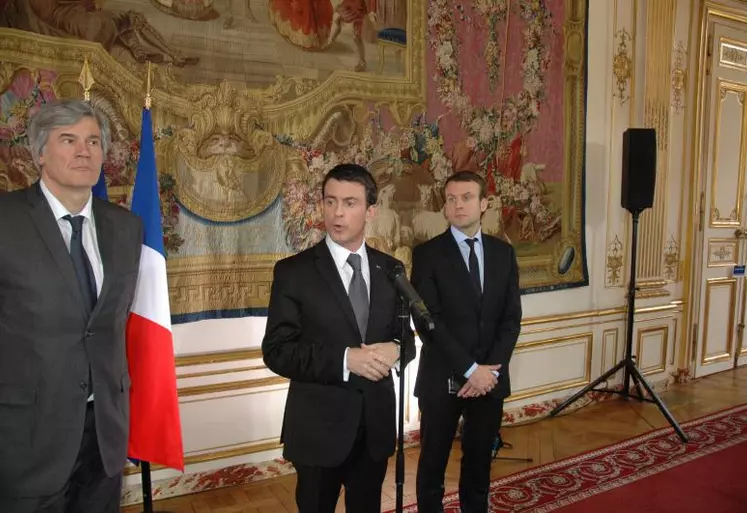 Stéphane Le Foll, Manuel Valls et Emmanuel Macron.