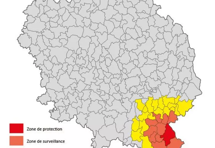Les zones Influenza Aviaire Hautement pathogene (IAHP) en Creuse au 10 janvier 2023.