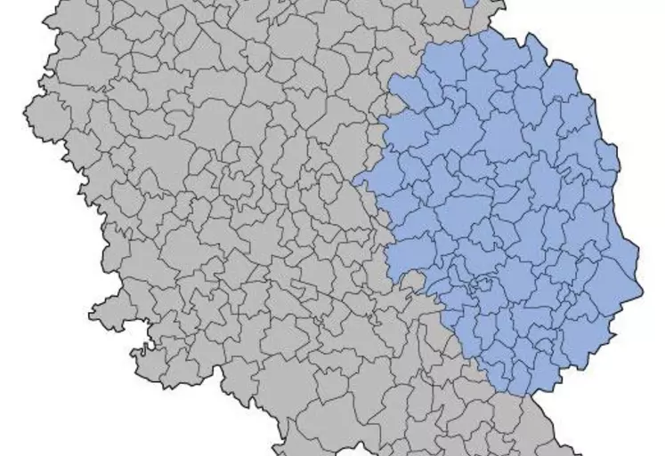 En bleu les communes concernées.