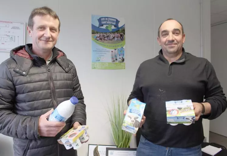 Gilbert Domergue et le vice-président Jean-Philippe Vayre présentant la gamme des produits Cant’avey’lot.