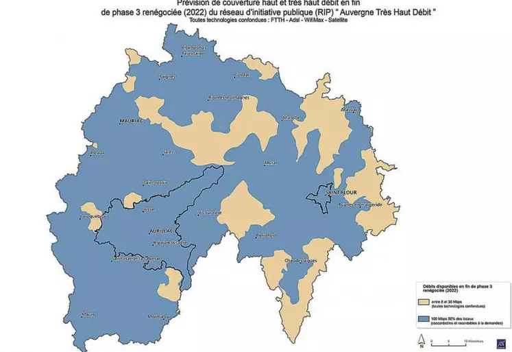 Carte de la couverture haut et très haut débit à l'horizon 2022.