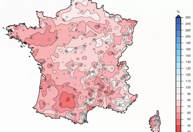 Rapports à la normale des précipitations sur la période de recharge (septembre 2011 à mi-mars 2012).