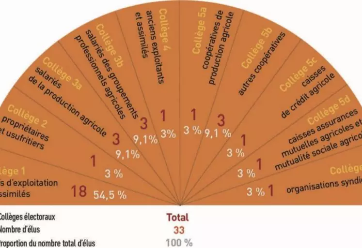 Répartition des différents collèges électoraux qui composent la session d’une chambre départementale