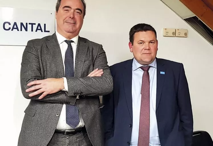 Laurent Ladoux, président de la CCI, a accueilli Sébastien Vidal, président de Limagrain, invité comme grand témoin de la chambre consulaire à Aurillac.