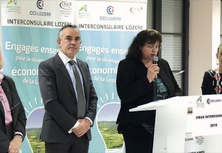 Christine Wills-Morel, préfète de la Lozère, Thierry Julier, président de la CCI, Christine Valentin, présidente de la chambre d’agriculture et Florence Vignal, présidente de la CMA.