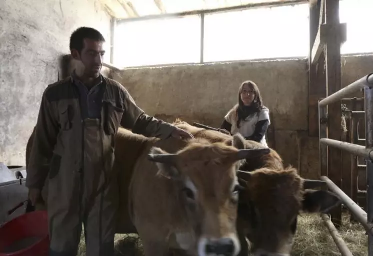 Nicolas Nouet et Fanny Janvier avec leurs deux prétendants : Mimosa et Napoléon.