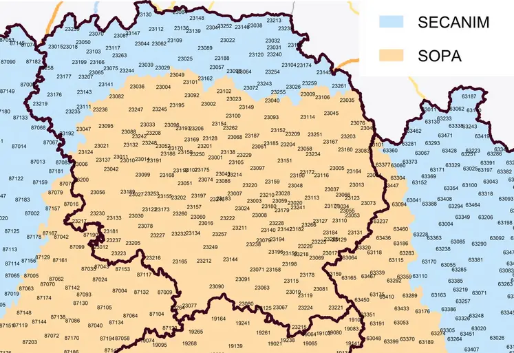 Carte d'attribution des ATM ruminants au 1er janvier 2025 en Creuse.