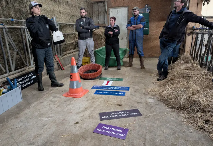 pauline garcia formatrice et éthologue donne une formation sur le bien-être animal dans un élevage du Puy-de-Dôme