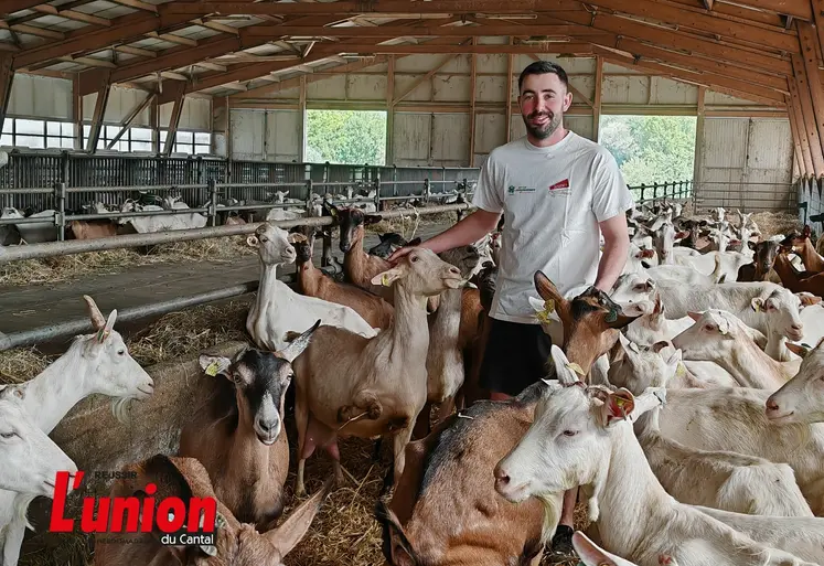Représentant de la section caprine du Cantal au milieu de ses chèvres.