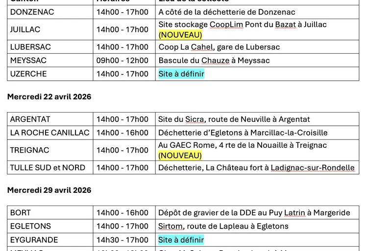 calendrier des collectes