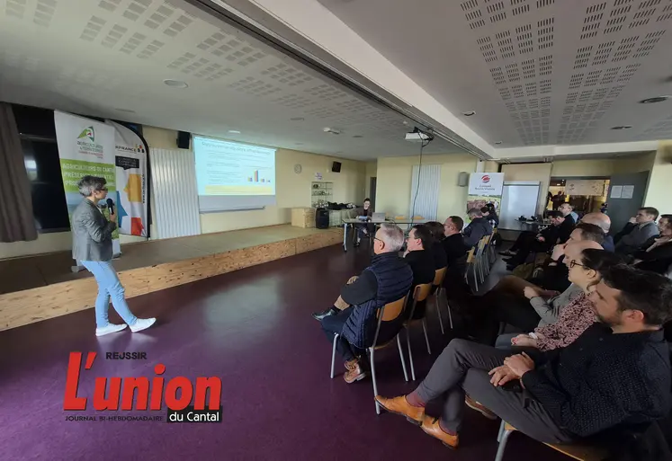 une sale avec une personne debout à gauche s'adressant à un groupe de personnes à droite de la photo