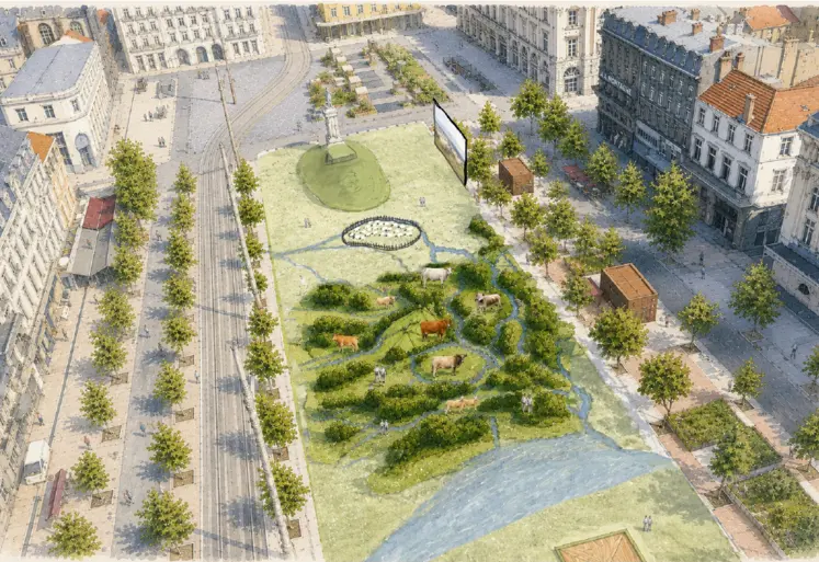 Reconstitution de la place de Jaude au moment de l'évènement Pâture.