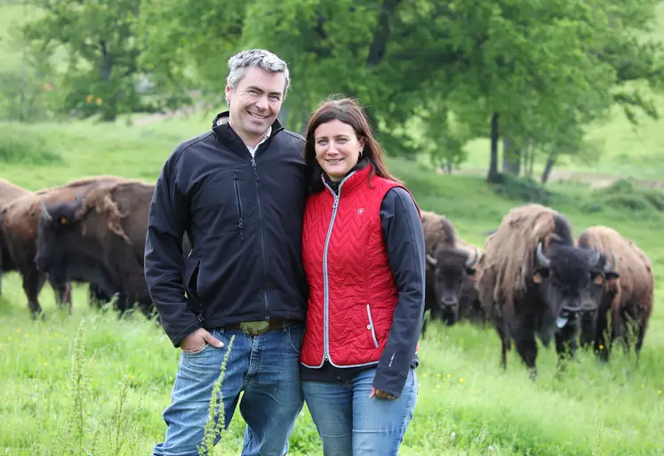 Matthieu et Christel Péron dirigent ensemble la Ferme des Bisons d'Auvergne.