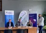 De gauche a droite : Nicolas Simonnet, coprésident de l’Amac23, Jean-Yves Debrosse, président du Service de Remplacement Creuse, Anaïs Grassin, sous-préfète de l’arrondissement d’Aubusson et Émilie Bouchet, agricultrice et maire de Charron.