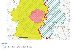 Zone réglementée grippe aviaire en Haute-Vienne et Creuse au 27 novembre 2025.