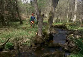 Hommes en train d'entretenir des berges