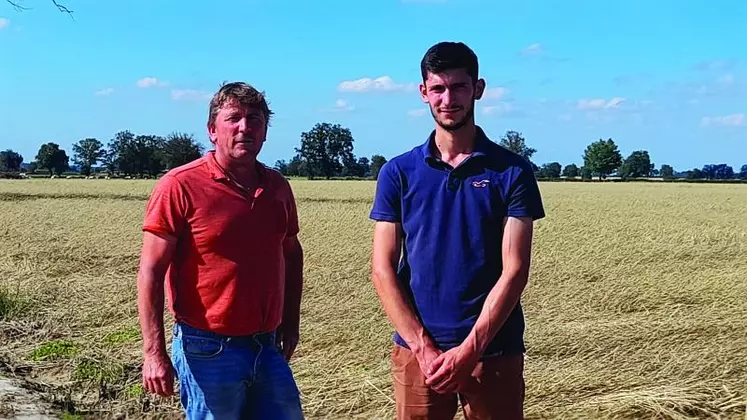 Nicolas et son fils Armand, dans les parcelles dévastées par l’orage du 21 juin dernier.