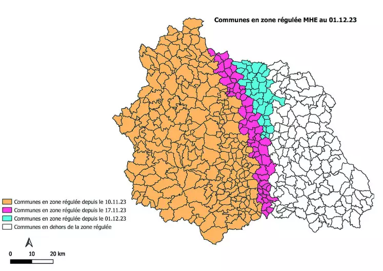 Carte des communes en zone régulée MHE dans le Puy-de-Dôme.