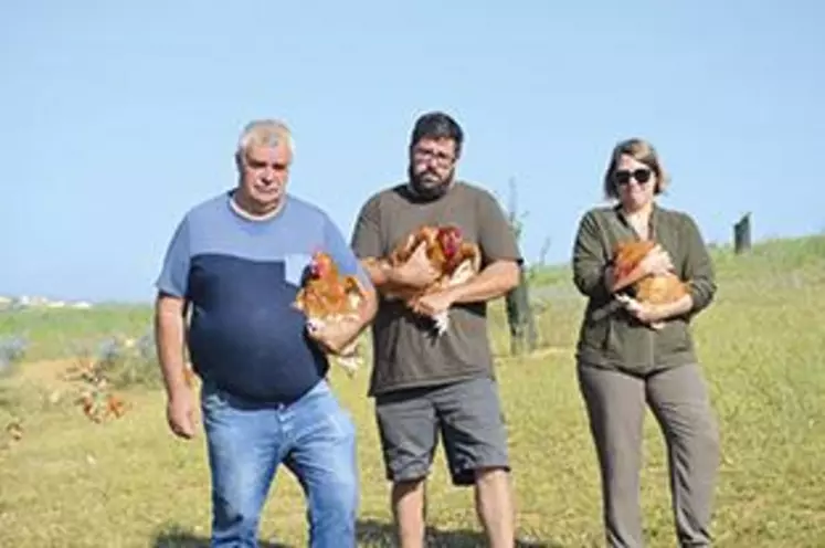 Dominique et Benoît Tioque et Sandrine Delaune, les trois associés du Gaec de l'Enclos II à Cohade.