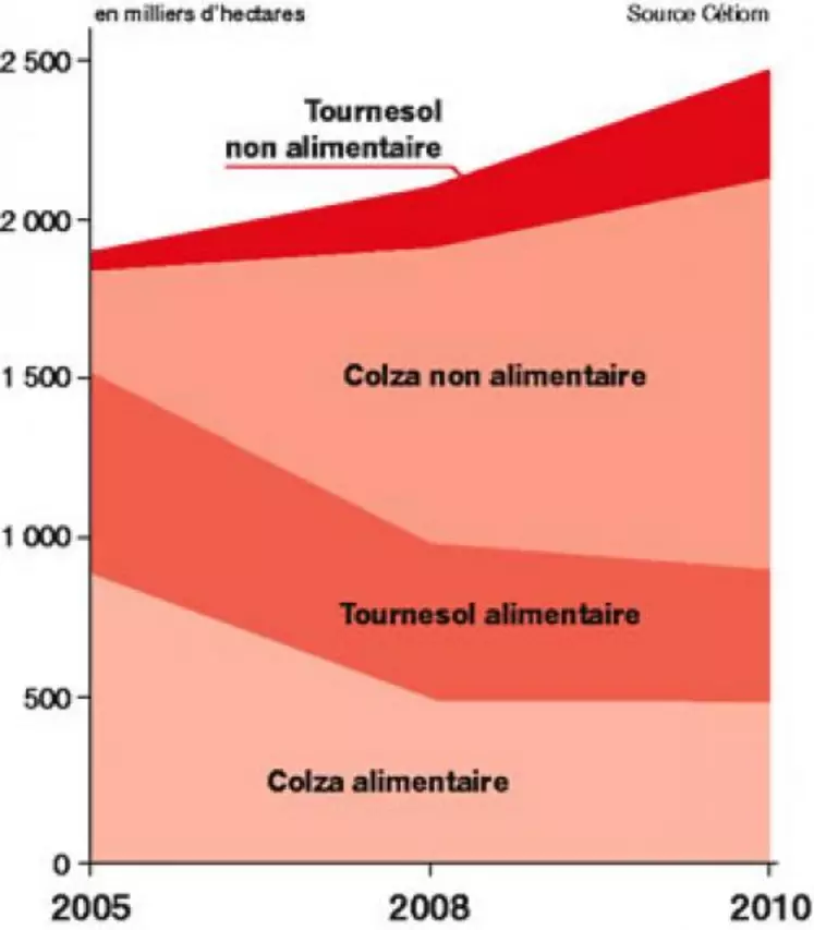 Surface d'oléagineux en forte croissance
La montée en puissance des surfaces à vocation énergétique a permis ces dernières années de sécuriser les prix du marché, en diminuant les volumes excédentaires sur le marché des débouchés alimentaires.