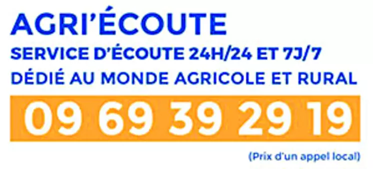 Agri'écoute est un service d'écoute en ligne, proposé par la MSA (prix d'un appel local). Accessible à tout moment, il permet de dialoguer de façon confidentielle avec un écoutant professionnel.