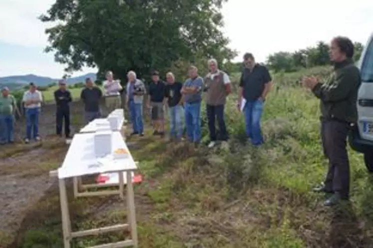 Paul Barbazanges, animateur de la Fédération viticole du Puy-de-Dôme, expose aux viticulteurs ses
observations des vignes.