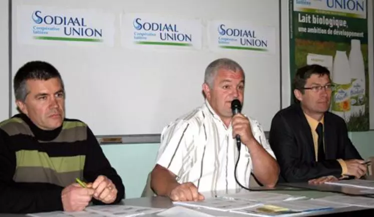 De gauche à droite : Damien Lacombe, membre du bureau de Sodiaal, Gérard Chantel, président de la section Auvergne Limousin et Yves Soulhol directeur de Sodiaal Auvergne-Sud-Ouest