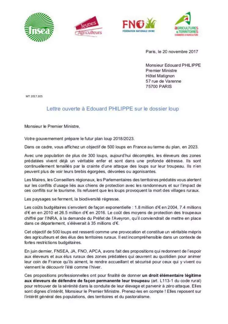 Courrier au Premier ministre.