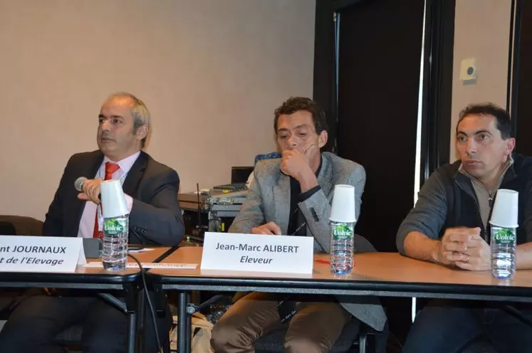 De gauche à droite, Laurent Journaux (IDELE), Jean-Marc Alibert, président de la commission bovin viande de FGE et du Herd-book Limousin et Philippe Boulesteix (IDELE).