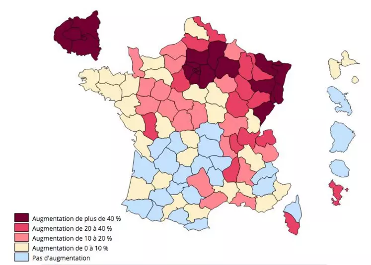 L’évolution du nombre de décès sur la période du 1er mars au 13 avril (par rapport à 2019) est particulièrement marquée dans l’Est et en région parisienne. La Nouvelle-Aquitaine est plutôt épargnée avec une évolution de +0,3 %. En Creuse, si l’évolution par rapport à 2019 est de +8,7 % avec 19 décès, le nombre de décès par rapport à la période du 1er au 15 mars est en baisse à -1 %.