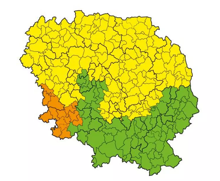 En vert, les communes reconnues et en zone de montagne.
En jaune, les communes reconnues mais pas en zone de montagne.
En orange, les communes dont le dossier passera en commission le 9 décembre prochain.