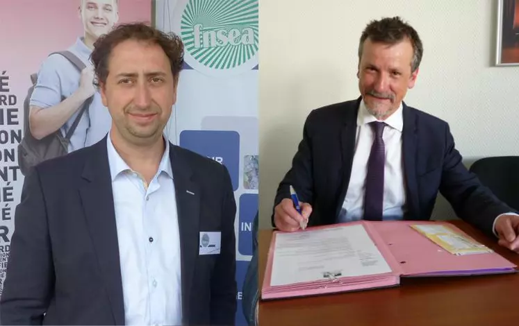 Arnaud Tachon, président de la Commission régionale Emploi de la FNSEA Nouvelle-Aquitaine, et Pierre Fabre,  directeur adjoint et responsable du Pôle travail à la Direccte Nouvelle-Aquitaine.