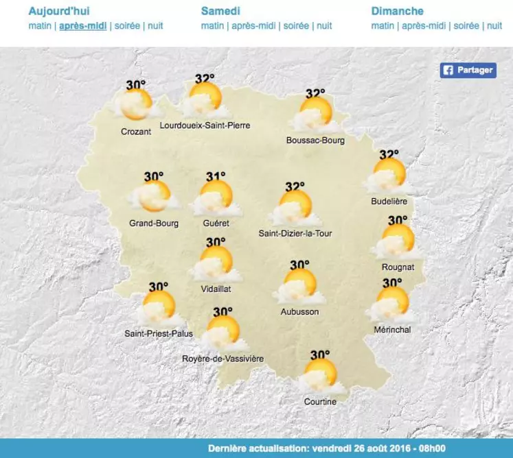 Les prévisions en Creuse pour cet après-midi.