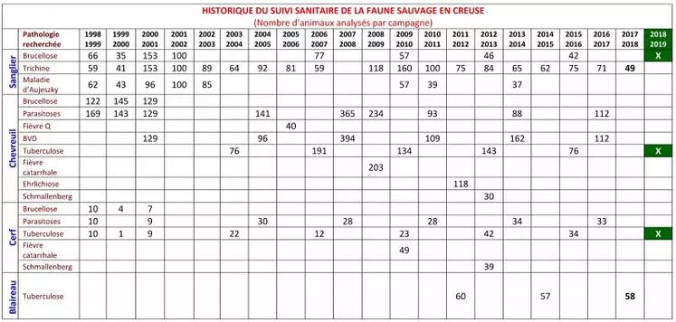 Pour 2018-2019, les recherches vont s’effectuer dans le cadre du suivi triennal avec un objectif de contrôle de la tuberculose bovine sur 150 chevreuils et 50 cerfs et de la brucellose porcine sur 100 sangliers.