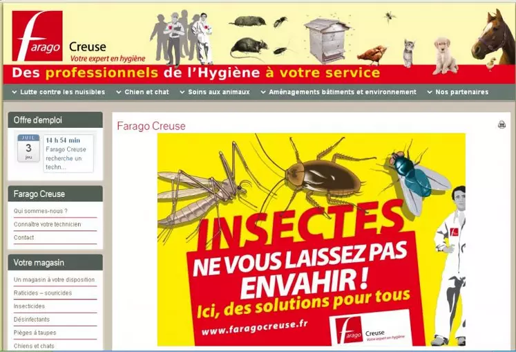 Sur notre site www.faragocreuse.fr, vous trouverez une présentation synthétique de la structure, nos services répartis en 4 pôles d’actions, nos gammes de produits dans la rubrique magasin, nos partenaires ainsi que nos principaux axes de communication, les insectes actuellement.