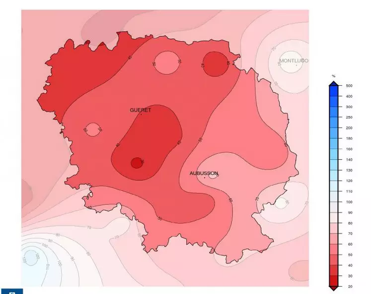 Au mois d’août, la totalité du département est en situation de déficit pluviométrique.