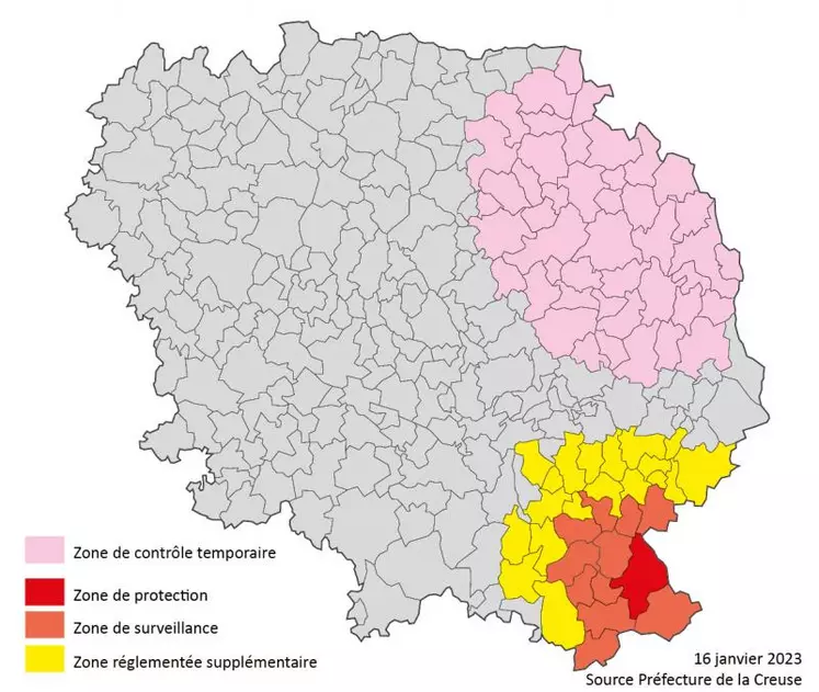 Situation de la Grippe aviaire au 16 janvier 2023 en Creuse.