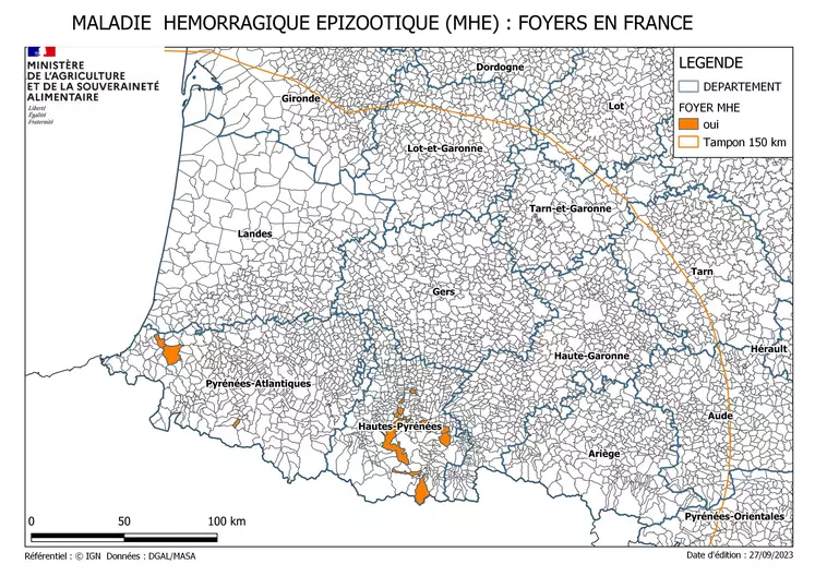 maladie hémorragique épizootique (MHE) : Foyers en France