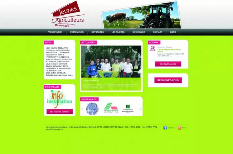 La page d'accueil du site www.jeunesagriculteurs43.com