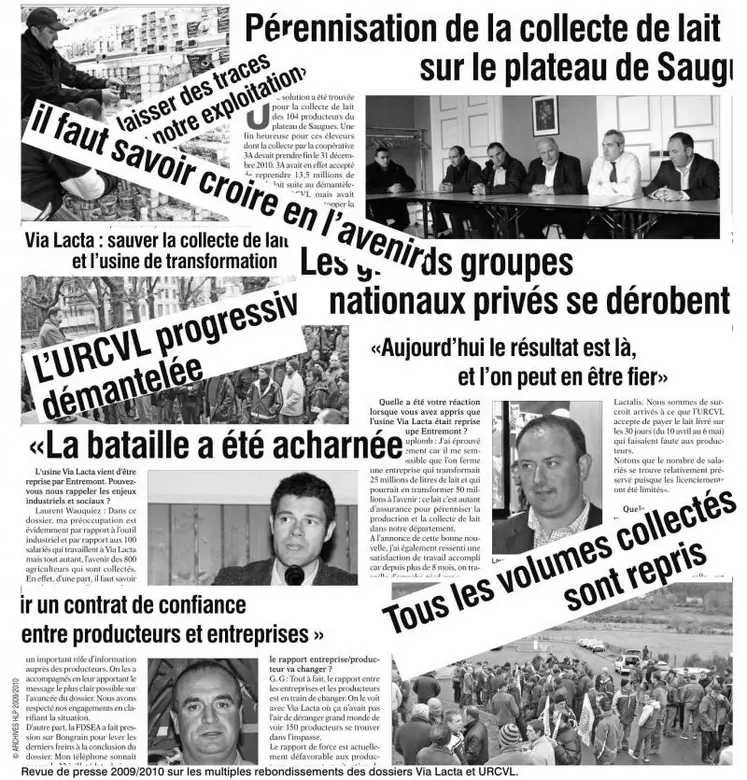 Revue de presse 2009/2010 sur les multiples rebondissements des dossiers Via Lacta et URCVL