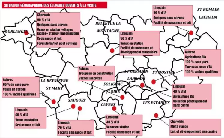 Situation géographique des élevages ouverts à la visite