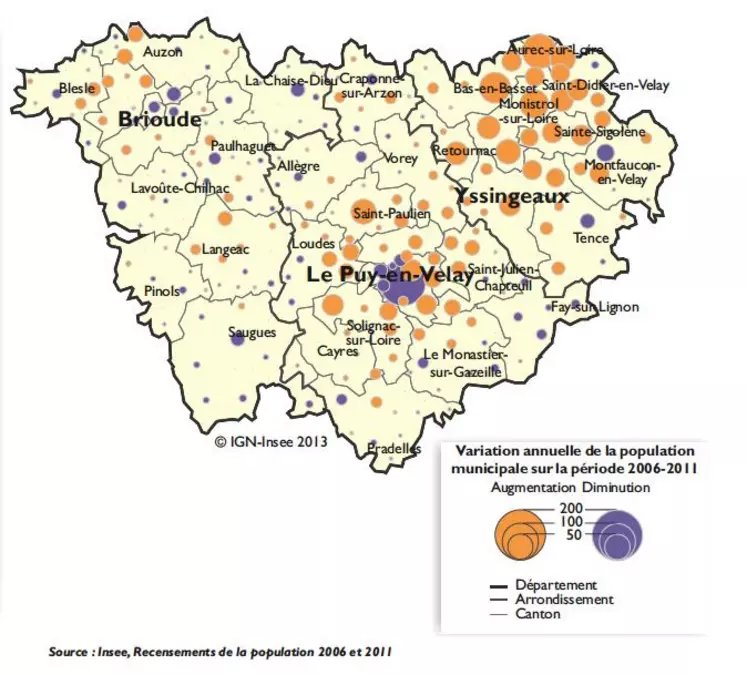 Variation annuelle moyenne de la population entre 2006 et 2011