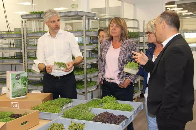 Laurent Wauquiez et Isabelle Valentin ont visité les installations de la ferme urbaine verticale proposée par VIF Systems.